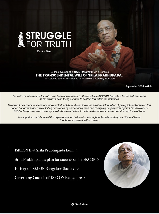 Cover of The Struggle for Truth compilation, Volume One, by the devotees of ISKCON Bangalore